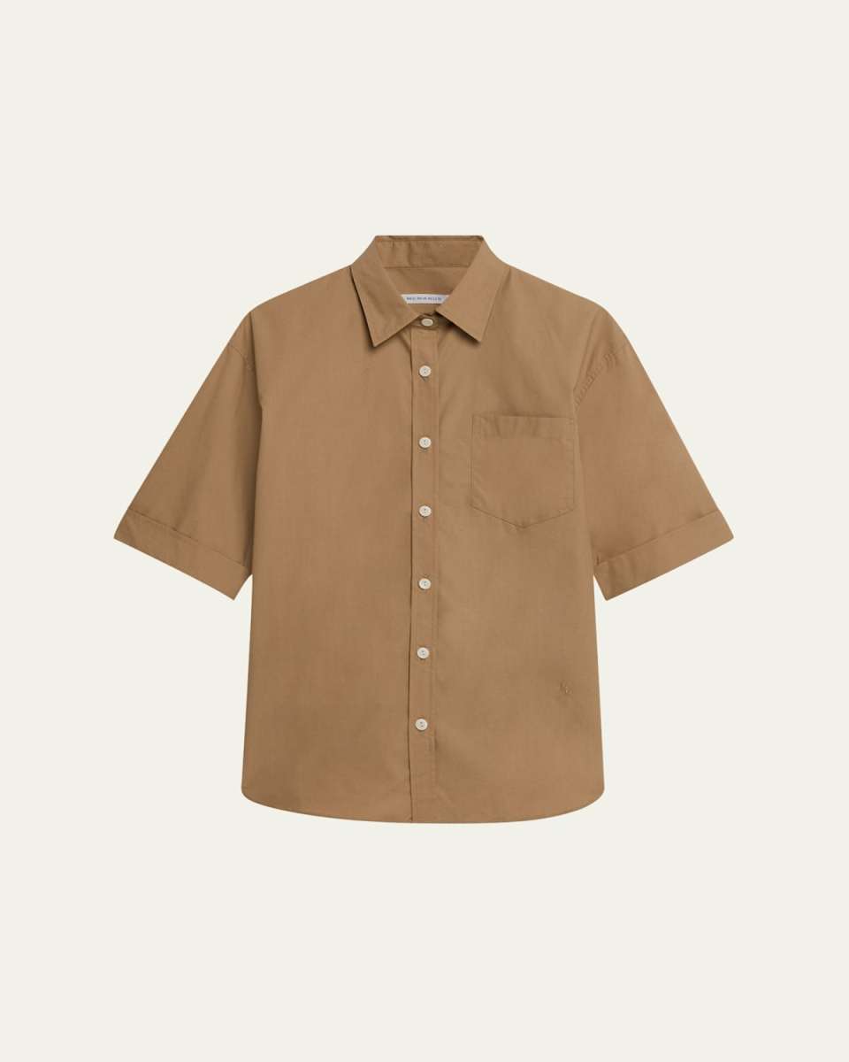 Oversized Short-Sleeve Cotton Twill Shirt